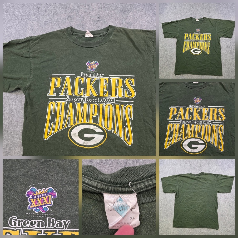 Vintage Green Bay Packers T Shirt Mens XL Green NFL Football Super Bowl XXXI‎